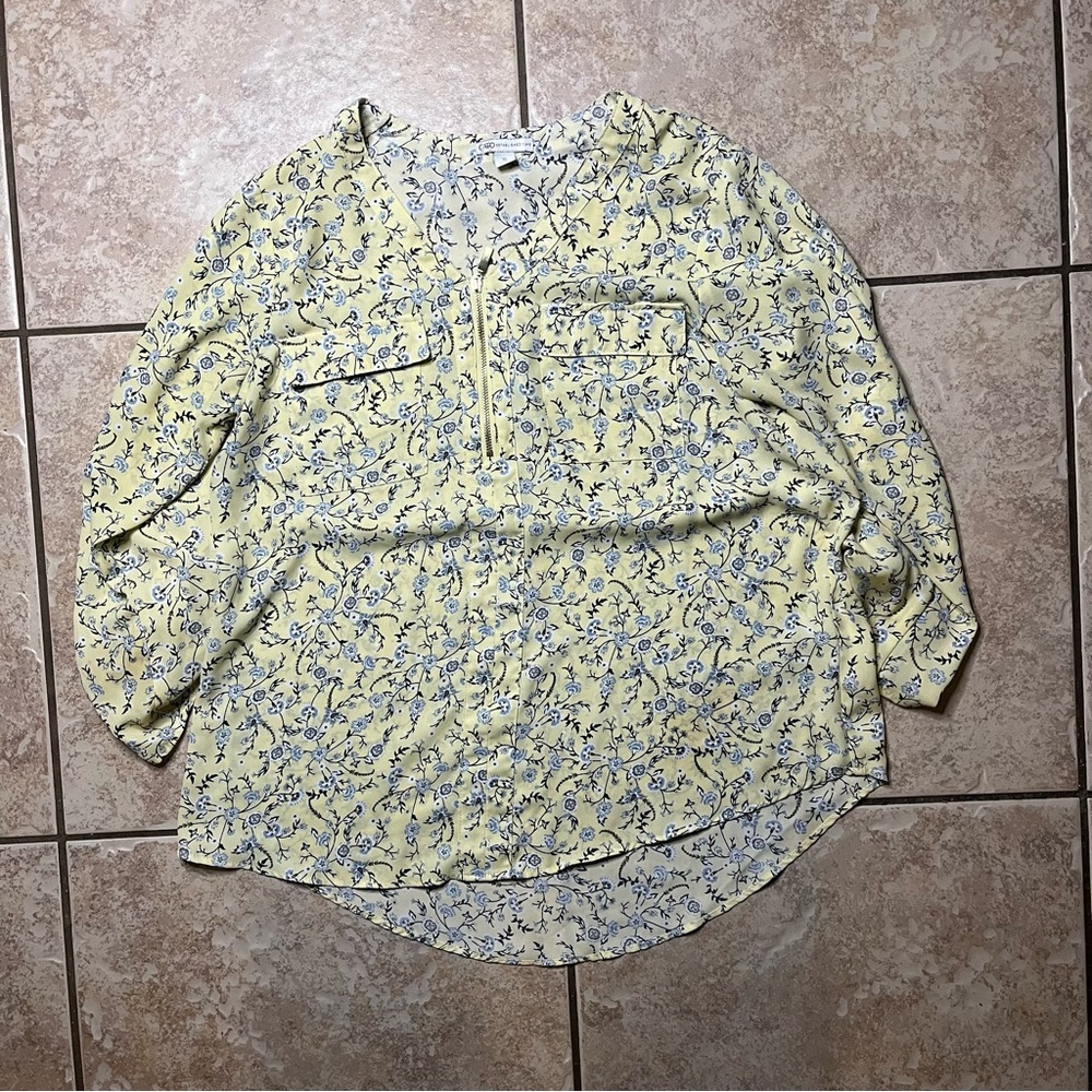 Cato Yellow and Blue Floral Blouse
